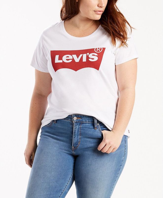 Levi's - T-shirt Perfect Tee - Wit/Rood - Katoen - Met Batwing-logo