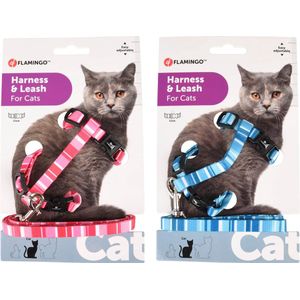F Hondenharnas voor katten + riem ALFRY roze/blauw, 20-35 cm, 10 mm aas