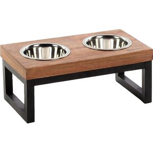 Flamingo - Duo Dinner Staander - Hondenbak - Zwart - 2x370ml