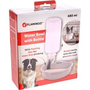 Flamingo Diza - Drinkfles Honden - Drinkkom Met Fles Voor Draadkooi Diza Grijs 480ml - 1st - 133781