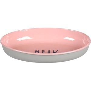 Flamingo - Voerbak Nell - Roestvrij Staal - Roze - Met Grijze Letters 'Meow'