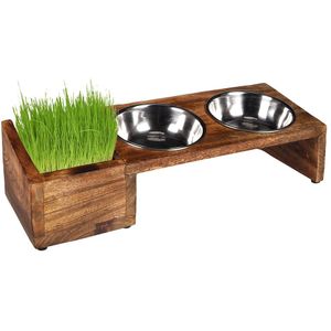 Flamingo - Voederbak met houten standaard en kattenbak, 42 cm, voor katten