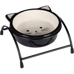 Flamingo Eet- en Drinkpot Staander Ansu - Zwart/Wit - Verstelbare Voerbakken - 230 ml, Ø 15 cm