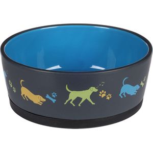 Voer- en waterbak voor honden, keramiek, blauw, rond, antislip, 1250 ml, 18,5 x 7,5 cm