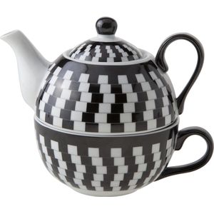 Cosy & Trendy - Tea for One - Theepot - Zwart/Wit - Aardewerk - 300 ml