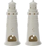 Theelichthouder/Waxinelichthouder Witte Vuurtoren van Aardewerk 24,5 cm - Nautisch / Maritiem Thema