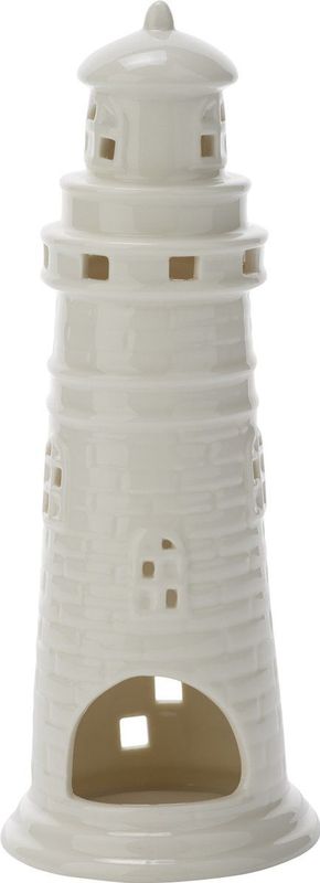 Theelichthouder/Waxinelichthouder Witte Vuurtoren van Aardewerk 24,5 cm - Nautisch / Maritiem Thema
