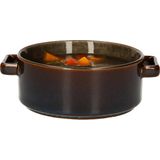 Cosy & Trendy Kommetjes/soepkommen voor dessert/ontbijt - Porselein - D13 x 5.5 cm - groen/bruin - met oortjes - stapelbaar