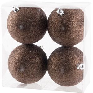 Cosy &amp; Trendy Kerstballen - 4 st - donkerbruin - glitters - 10 cm