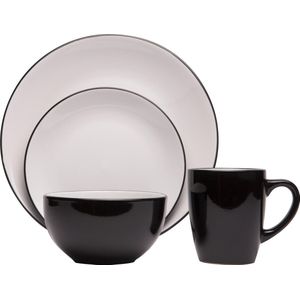 Cosy&Trendy Ancona Black&White Serviesset - 16 delig - 6 persoons - Vaatwasserbestendig - Zwart/Wit Servies