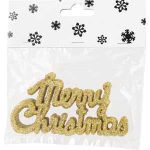 6x stuks Merry Christmas kersthangers goud van kunststof 10 cm kerstornamenten - Kerstboomversiering - Kerstornamenten