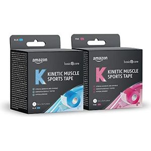 Amazon Basic Care - Kinetic Muscle Sports tape, 5m x 5cm, 2 tapes (1 Blauw, 1 Roze)