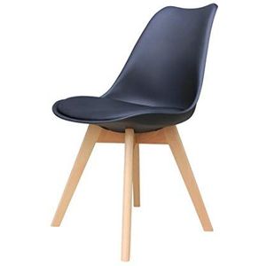 Zons Alba stoel van polypropyleen, zwart, voeten van hout, Scandinavische stijl, 2 stuks