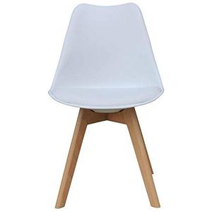 Zons Lot DE Chaise PP blanc Aux Pieds en Bois Style Scandinave Alba-stoel, polypropyleen, wit, poten van hout, Scandinavische stijl, 4 stuks