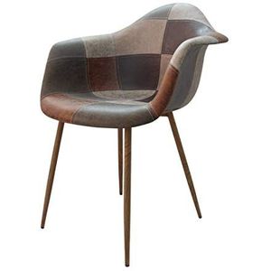 Zons set van 4 ORAZ stoel/stoel, patchwork, bruin, verschillende kleuren, met metalen inzetstuk, houtlook