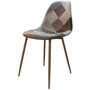 ZONS Set van 6 ORAZ stoelen, patchwork, bruin, metalen inzetstuk, houtlook,