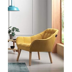 Zons Oslo Fauteuil UNE Place Velours/Suedine/Tissus Jaune, Scandinavische Studs en Bois fauteuil, geel