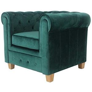 Zons Manhattan fauteuil van fluweel, groen, met houten poten, 1-zits