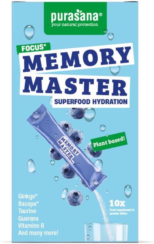 Purasana - Memo Master - Hydration Poeder - Blauwe Bessen - 10 Stuks