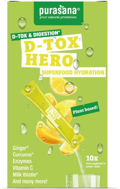 Purasana - D-Tox Hero - Superfood Hydration Poeder - 10 Stuks