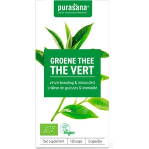 Purasana Groene thee/the vert vegan bio 120 Vegetarische capsules