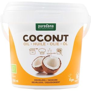 PURAKO01 - Kokosolie ontgeurd 500 ml (BIO. Kokosolie ontgeurd. 500 ml, organic en vegan. Geen geur of smaak van kokos. Frituur, bak, braad en wok op een gezonde manier.) -  Purasana