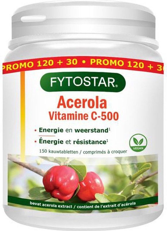 Fytostar Acerola C 500 - Vitaminen - Voor weerstand - Vitamine C - 150 kauwtabletten