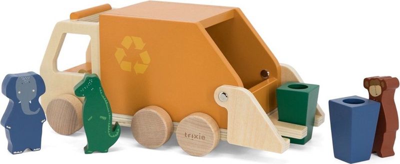 Trixie Houten speelgoed Auto - Vuilniswagen - Speelgoedauto met dieren - Vanaf 1,5 jaar - Voor Jongens en Meisjes - FSC