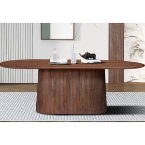 Miguel Ovale Eettafel 230cm Lichtbruin | Massief Mango Hout Structuur en Bovenblad