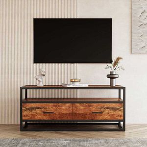Rousseau- TV Meubel TV-meubel 'Madeira': Mango | Metalen Structuur en Exotisch Houtblad | 50 x x 45 - 120cm - Bruin