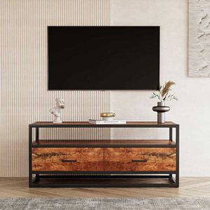 TV-meubel &#039;Madeira&#039;: 120cm Mango | Metalen Structuur en Exotisch Houtblad | 50 x 120 x 45 cm