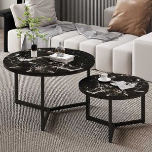 Salontafel 'Ravenna' 2-delig Steen Marmerlook Zwart