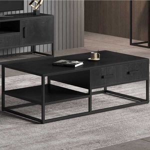 Salontafel - Madeira - 120 cm - Mango Hout - Zwart - Metalen Frame