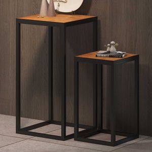 Madeira bijzettafelset - metalen frame, exotisch hout.
