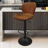 Malaga PU Cognac Barkruk - Vintage Metalen Poten | H-H 90-111 x B-L 48 x D-P 52 cm