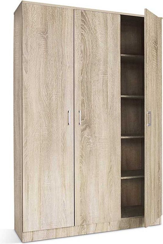 Opbergkast Ray 120cm met 3 deuren en 4 legplanken sonoma eik