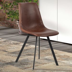 Stoel 'Oslo' PU Vintage Bruin - Zwarte Poten - Set van 2