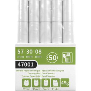 ACROPAQ - 50 x Pinrollen - 57 x 30 mm, 11 m, BPA-vrij, Kassarollen voor mobiele betaalterminal - Bancontact rollen, Thermische rollen