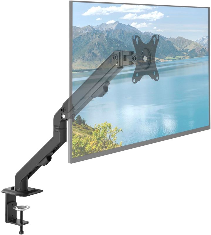 ACROPAQ Monitorstandaard met mechanische veer - 360° draaibaar, voor schermen van 17 tot 27 inch - monitorarm, monitorsteun voor bureau - zwart