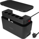 ACROPAQ Kabelbox inclusief stekkerdoos en USB lader - 5-voudig + 3 x USB-A, Met schakelaar, 2500 W, 2 meter kabel - Opbergbox, Snellader Iphone en Samsung, Kabel organiser - Zwart