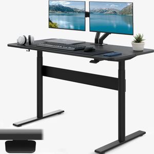 ACROPAQ Zit-sta bureau - Handmatig met gasveer - Bureau verstelbaar van 74 tot 115 cm - Staand bureau 120 x 60 cm - Zwart - Computer desk