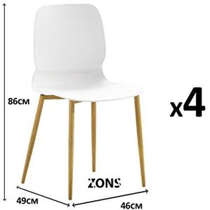 MAZ set met 4 stoelen van metaal, met zitvlak van polypropyleen, wit