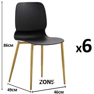 Zons MAZ Set van 6 stoelen, metaal, polypropyleen, 46 x 49 x 86 cm, zwart