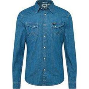 Wrangler - Western Overhemd - Middenblauw - Lange Mouwen