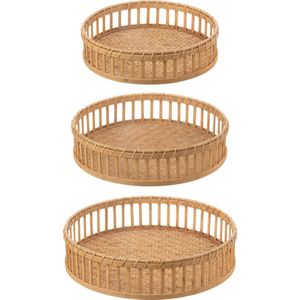 J-Line plateau Rond - bamboe - naturel - set van 3