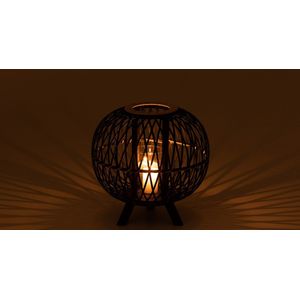 J-Line lantaarn Bol op voet - bamboe - zwart/naturel - medium