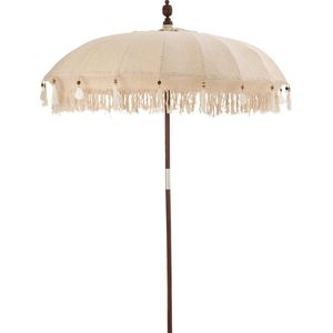 J-Line parasol Kwastjes/Schelpen - hout - beige/donkerbruin - large