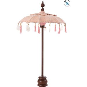 J-Line parasol + Voet Kwastjes/Schelpen - hout - zalm/donkerbruin - small