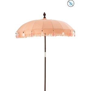 J-Line parasol + voet Kwastjes/Schelpen - hout - beige/donkerbruin - small