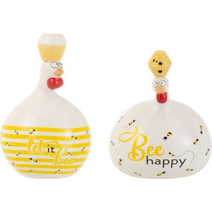 J-Line figuur Kip Bee Happy/Honing - keramiek - wit/geel - large - 2 stuks